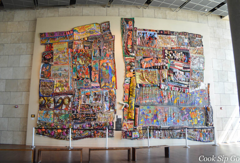 Quilts by artist Aminah Brenda Lynn Robinson depict centuries of African-American history in the lobby of the National Underground Railroad Freedom Center.