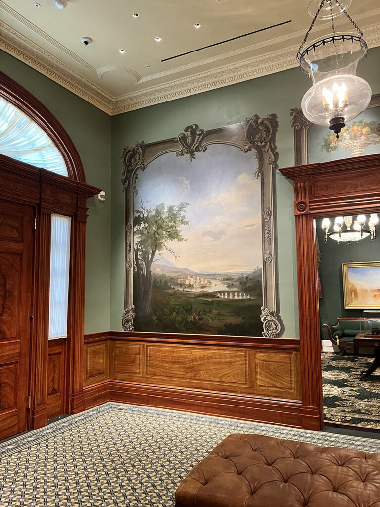 Picture of pastoral landscape mural by Robert S. Duncanson inside the Taft Museum of Art.